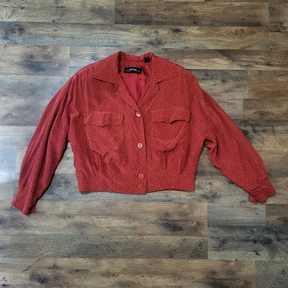 Vintage 80's Women's Red Silk Paisley Linda Allard Ellen Tracy Jacket Size 6 P - Picture 2 of 7